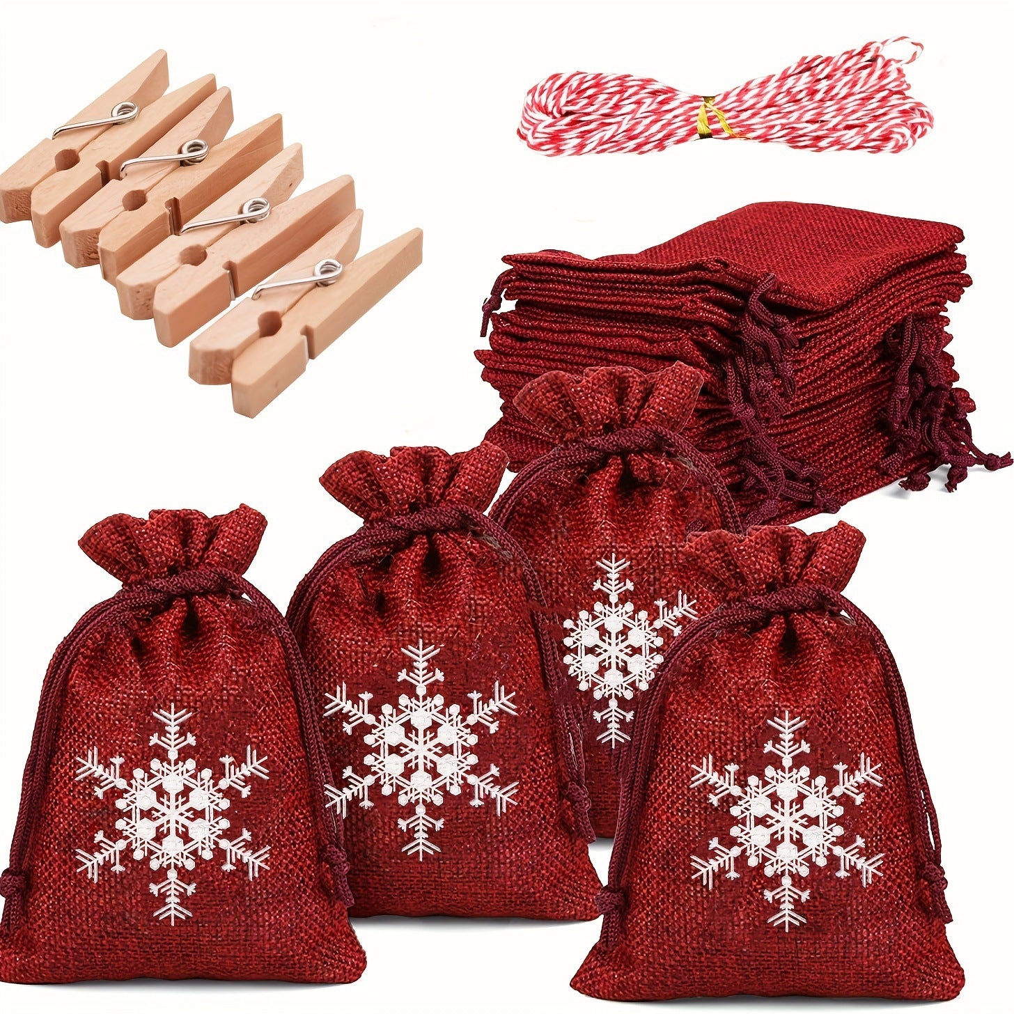 Christmas Drawstring Gift Bags with Snowflake Print