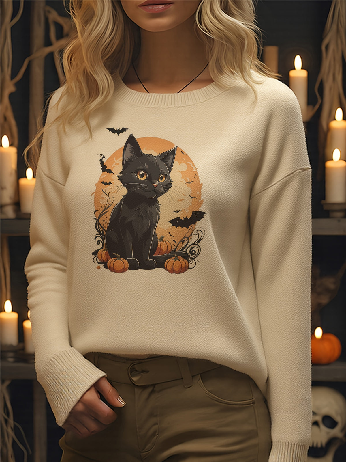Black Cat & Pumpkin Patch Sweater