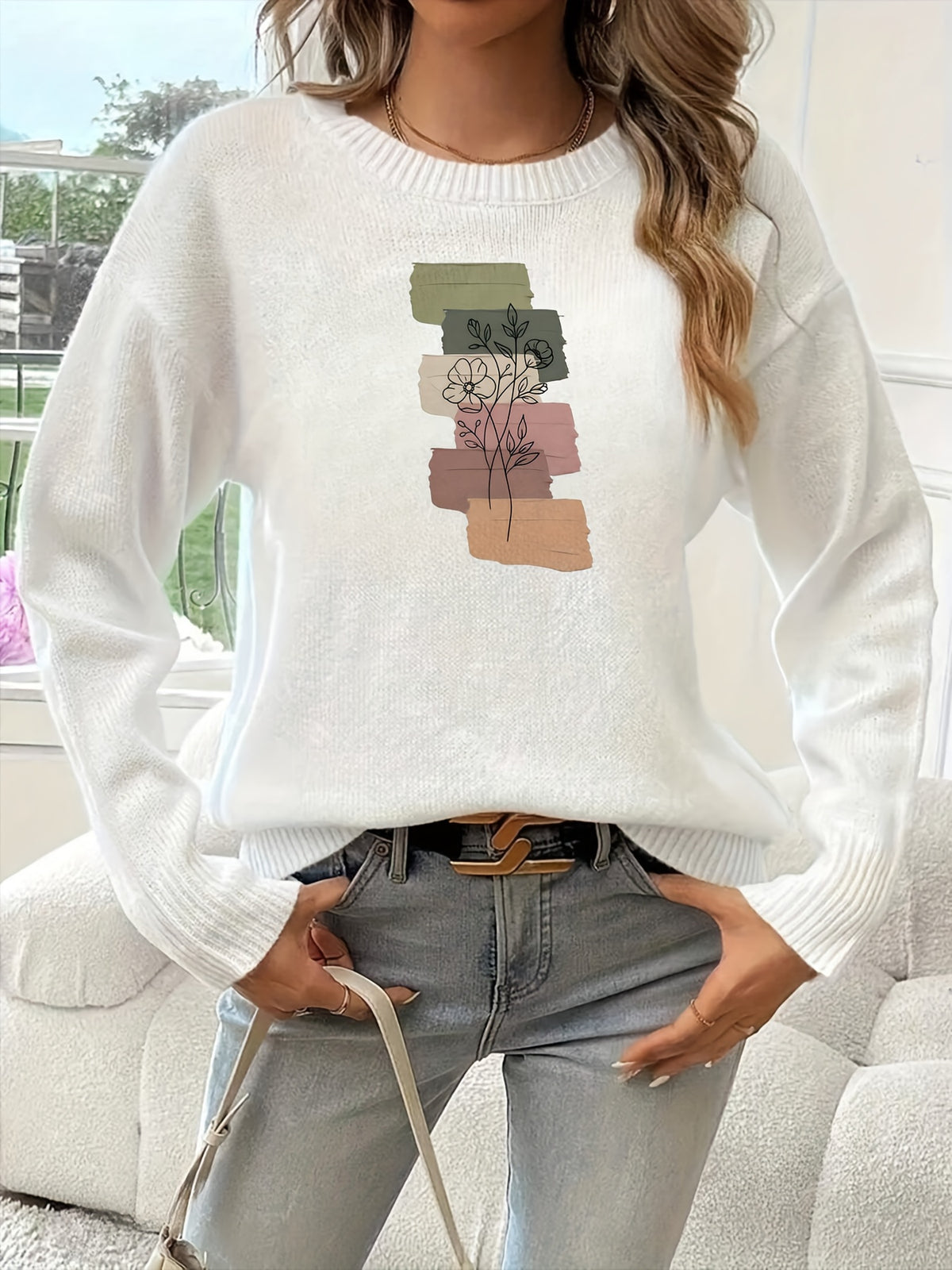Floral Color Blocks Sweater