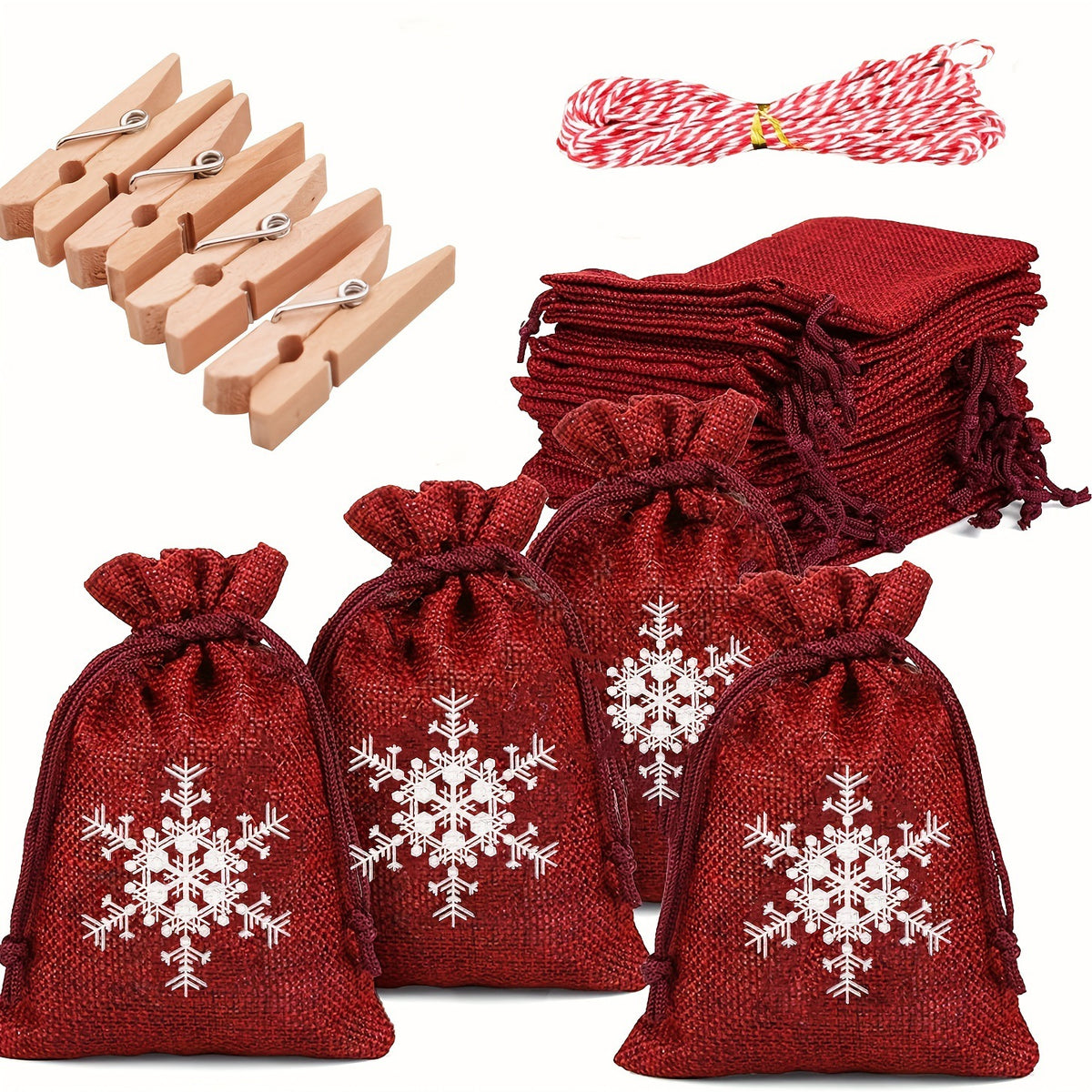 Christmas Drawstring Gift Bags with Snowflake Print