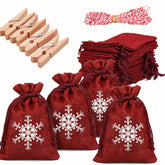 Christmas Drawstring Gift Bags with Snowflake Print