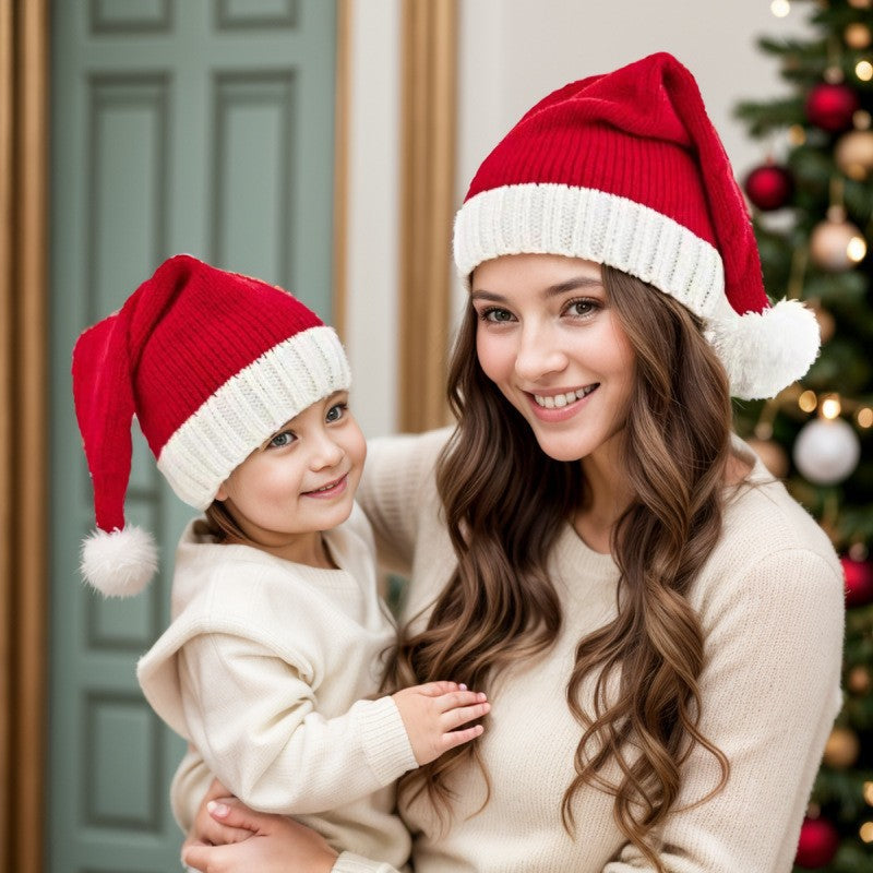 Classic Red Knitted Parent-Child Christmas Hat
