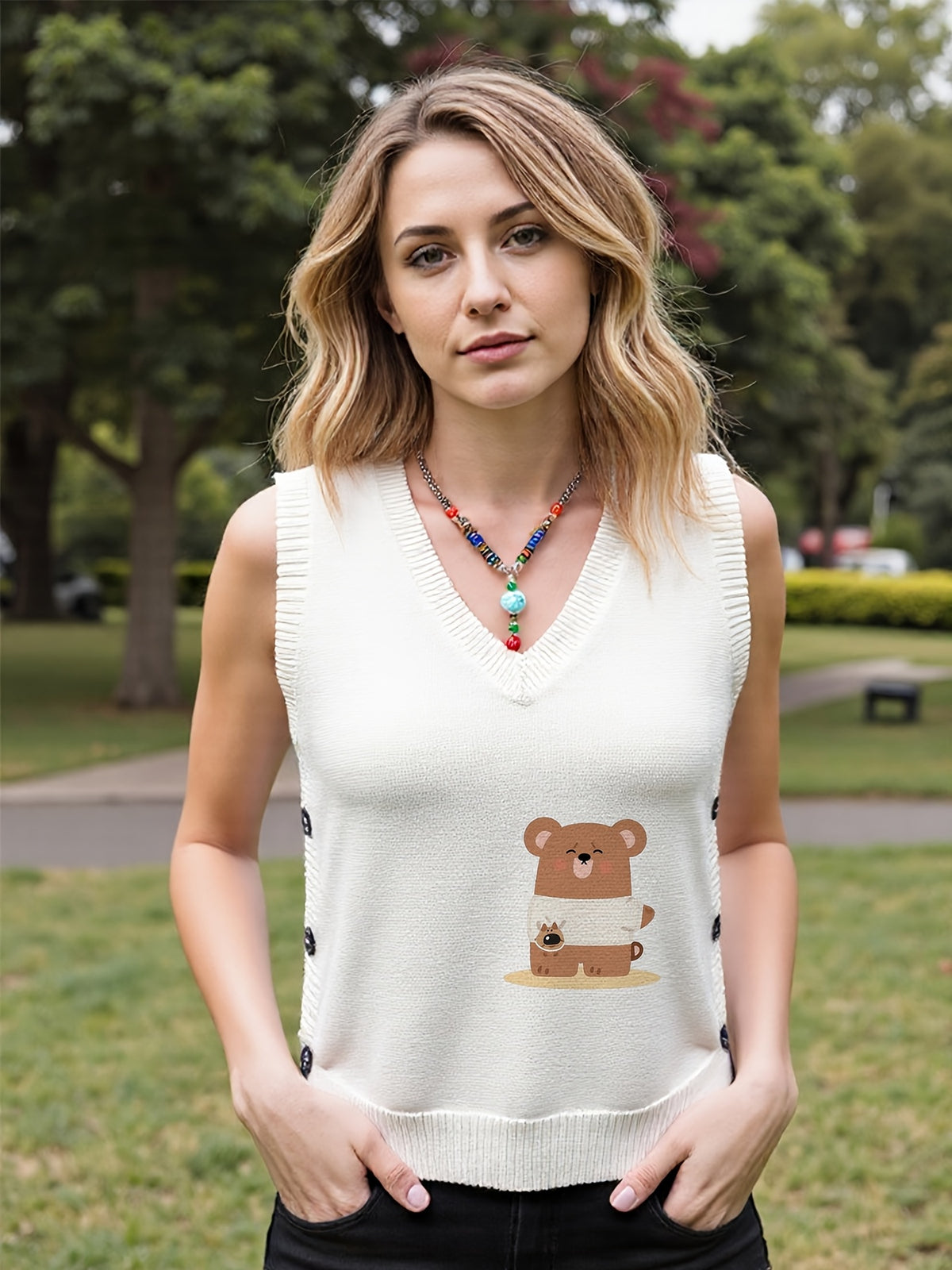 Chill Bear in White Tee Vest